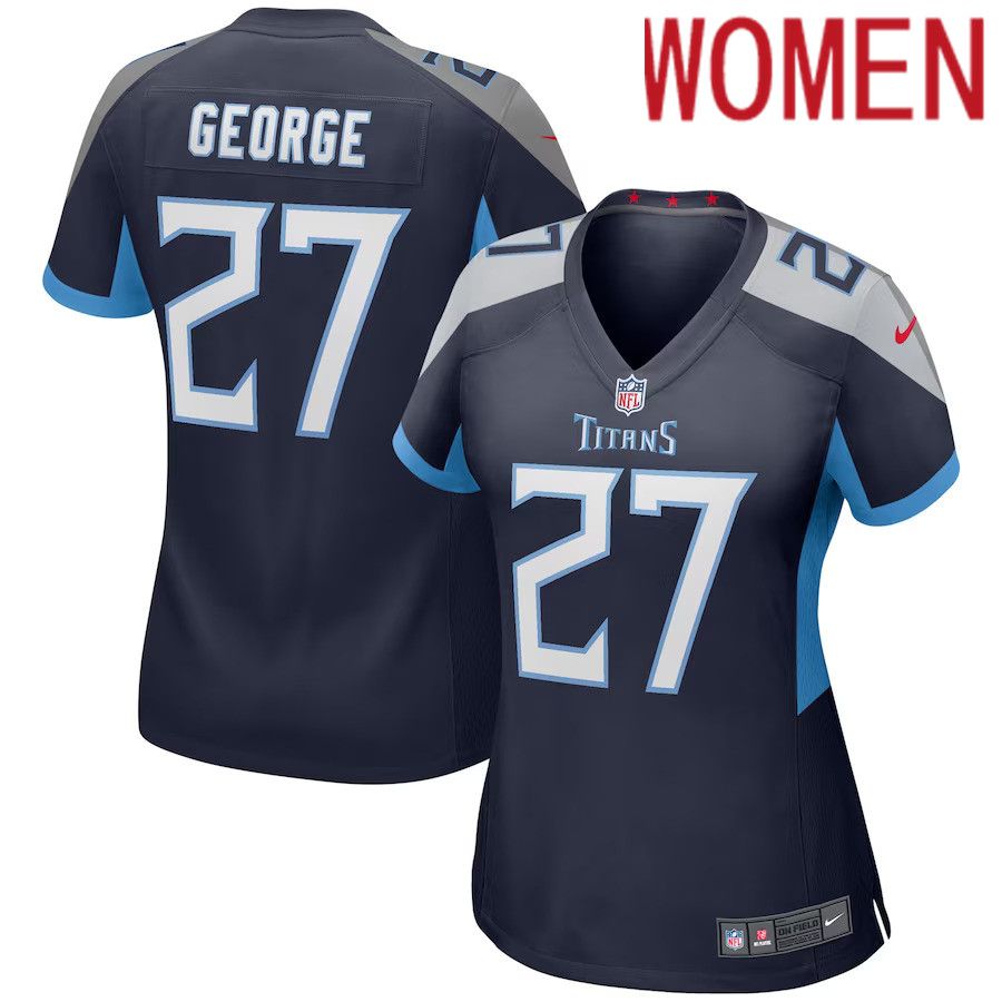 Women Tennessee Titans #27 Eddie George Nike Navy Game Retired Player NFL Jersey->women nfl jersey->Women Jersey